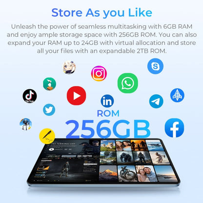 [HK Warehouse] OUKITEL OT5S Tablet PC 12 inch 2.4K Screen, 6GB+256GB, Android 14 Unisoc Tiger T606 Octa Core, Support Dual SIM 4G Network, EU Plug(Blue)