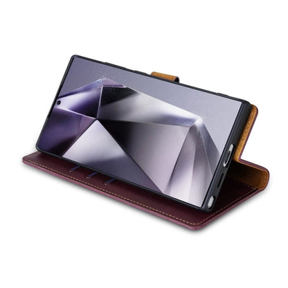 For Samsung Galaxy S22 Ultra 5G N.BEKUS CSJ-P1 Solid Color Leather Phone Case(Wine Red)