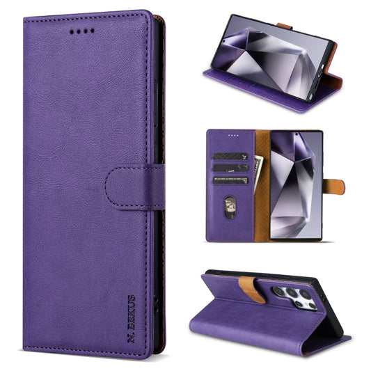 Pour Samsung Galaxy S22 Ultra 5G N.BEKUS CSJ-P1 Coque de téléphone en cuir de couleur unie (violet)