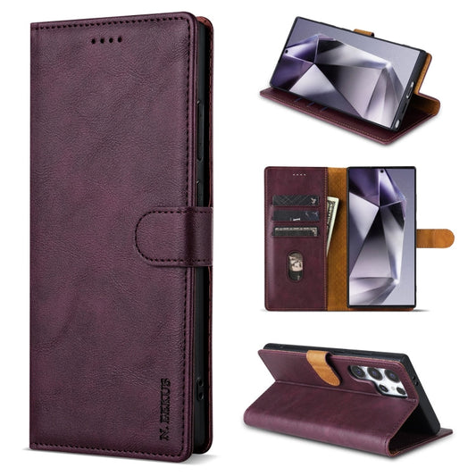 Pour Samsung Galaxy S21 Ultra 5G N.BEKUS CSJ-P1 Étui de téléphone en cuir de couleur unie (rouge vin)