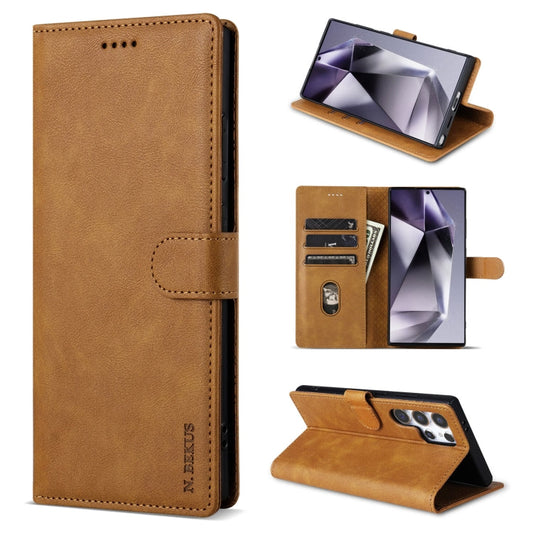 Pour Samsung Galaxy S21 Ultra 5G N.BEKUS CSJ-P1 Étui de téléphone en cuir de couleur unie (marron)