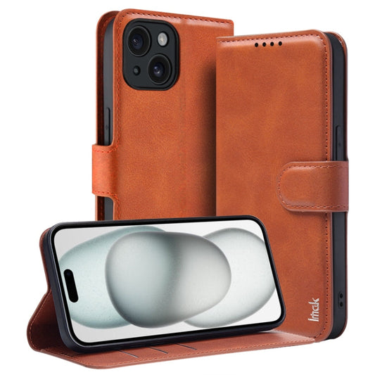 Pour iPhone 15 Coque en cuir à rabat série IMAK Count (marron)