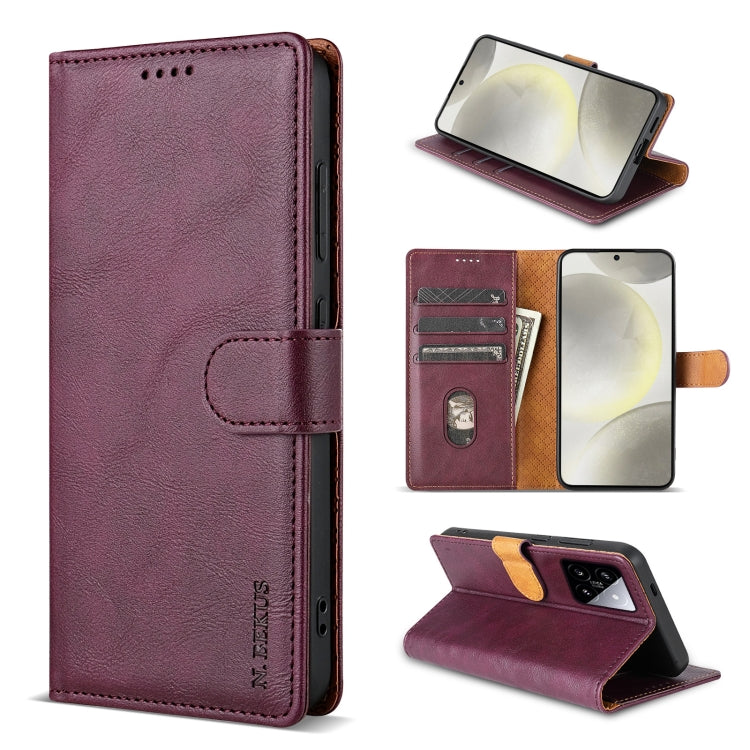 Pour Xiaomi 14 N.BEKUS CSJ-P1 Coque de téléphone en cuir de couleur unie (Rouge Vin)
