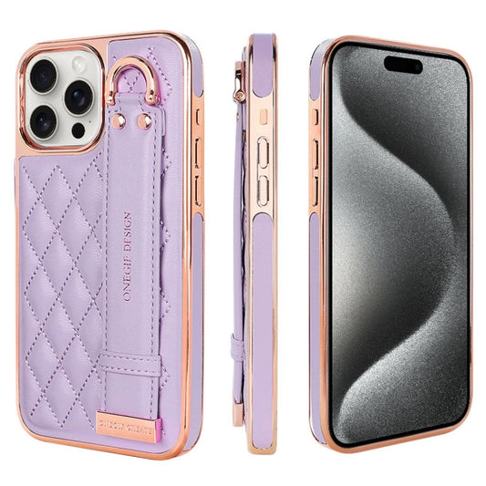 Pour iPhone 15 Pro VIETAO Coque de téléphone en PU texturé losanges avec dragonne (violet)