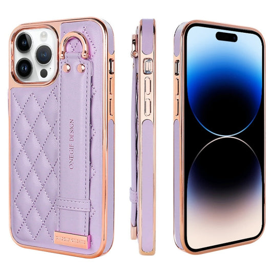 Pour iPhone 14 Pro Max Étui de Téléphone en PU avec Dragonne Texture Losange VIETAO (Violet)