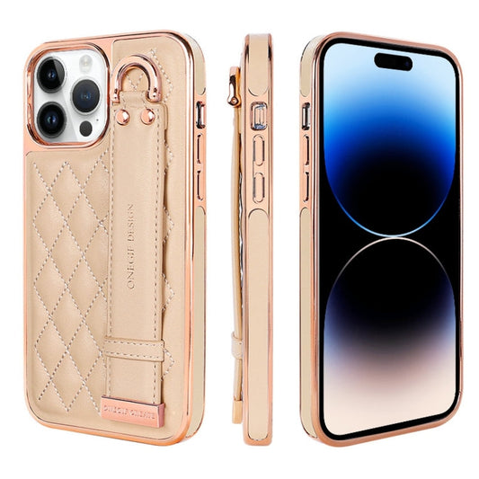 Pour iPhone 14 Pro Max Étui de téléphone en PU avec bracelet texturé losange VIETAO (rose)