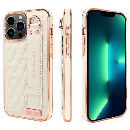Pour iPhone 13 Pro Max Étui de Téléphone en PU avec Dragonne Texture Losange VIETAO (Blanc)