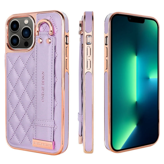 Pour iPhone 13 Pro Max VIETAO Housse de téléphone en PU avec bracelet texturé losange (violet)