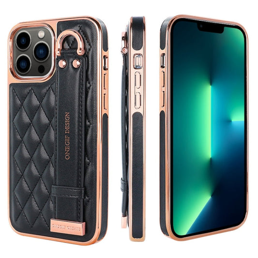 Pour iPhone 13 Pro Max VIETAO Rhombic Texture Étui de téléphone en PU avec dragonne (Noir)