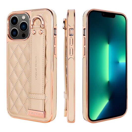 Pour iPhone 13 Pro Max VIETAO Housse de téléphone en PU texture losange avec dragonne (rose)