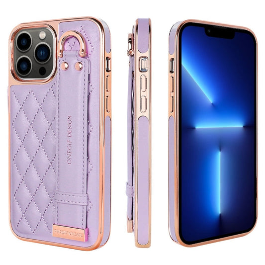Pour iPhone 13 Pro Étui de téléphone en PU avec bracelet texture losange VIETAO (Violet)