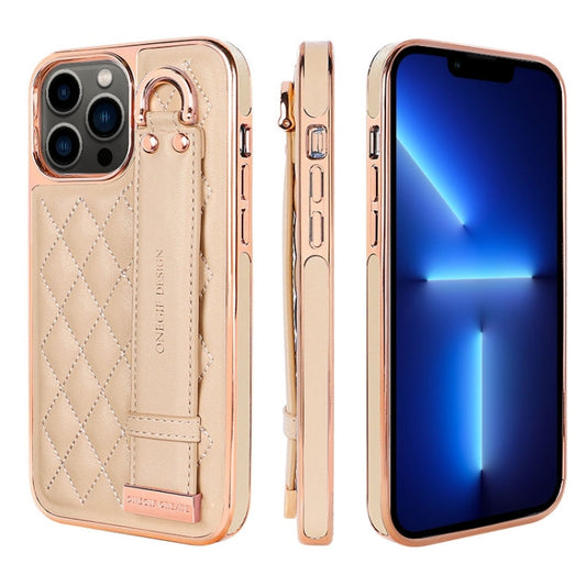 Pour iPhone 13 Pro VIETAO Coque de Téléphone en PU avec Texture Rhombique et Bracelet (Rose)