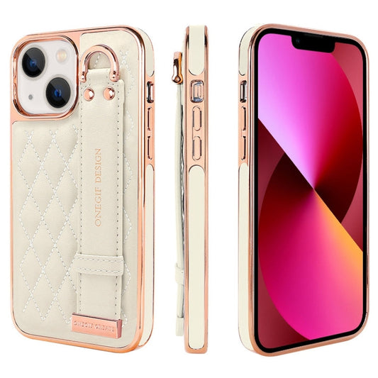 Pour iPhone 13, étui de téléphone en cuir PU texturé losange VIETAO avec dragonne (Blanc)