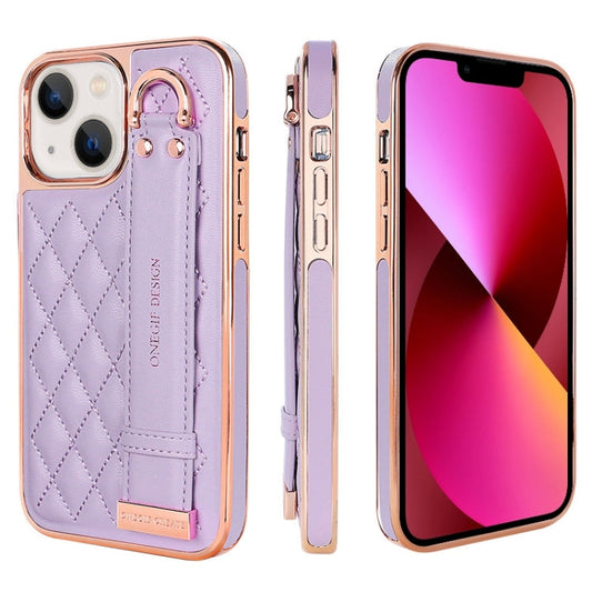 Pour iPhone 13 VIETAO Étui de téléphone en PU texturé à losanges avec dragonne (violet)