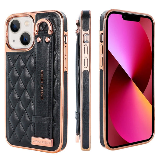 Pour iPhone 13 Étui de téléphone en PU texturé Rhombic VIETAO avec dragonne (Noir)