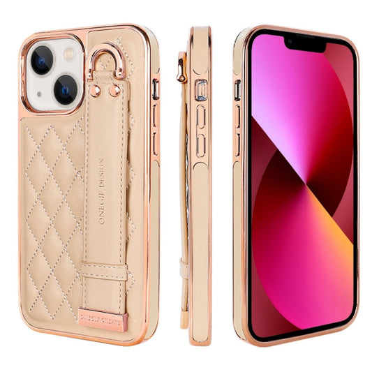 Pour iPhone 13 Étui de téléphone en PU texturé Rhombic VIETAO avec dragonne (Rose)