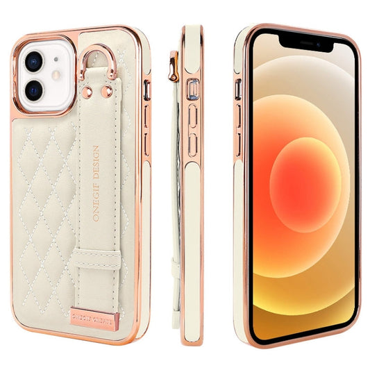 For iPhone 12 / 12 Pro VIETAO Rhombic Texture Wristband PU Phone Case(White)