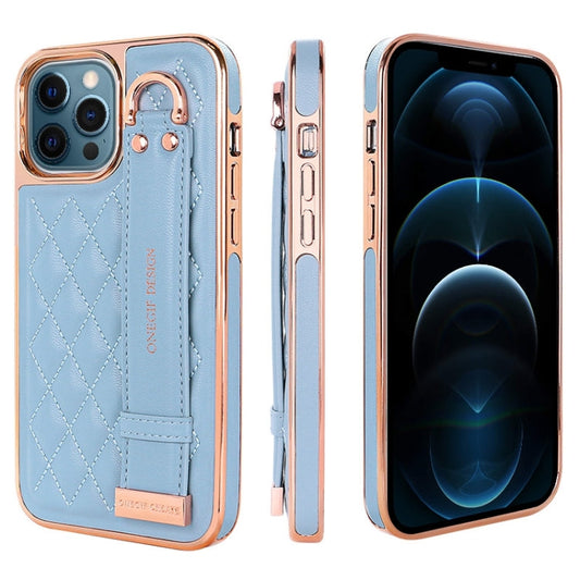 Pour iPhone 12 Pro Max Étui de Téléphone en PU avec Bracelet à Texture Rhombique VIETAO (Bleu)