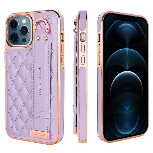 Pour iPhone 12 Pro Max VIETAO Housse de téléphone en PU avec bracelet texturé losange (violet)