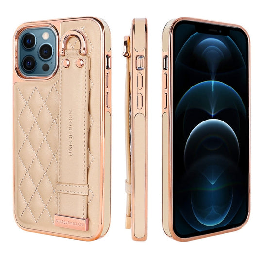 Pour iPhone 12 Pro Max VIETAO Housse de téléphone en PU avec texture rhomboïde et dragonne (rose)
