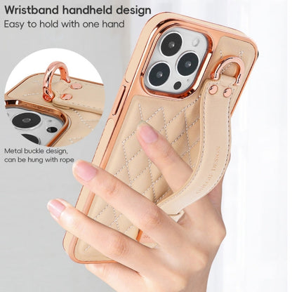For iPhone 12 / 12 Pro VIETAO Rhombic Texture Wristband PU Phone Case(Blue)