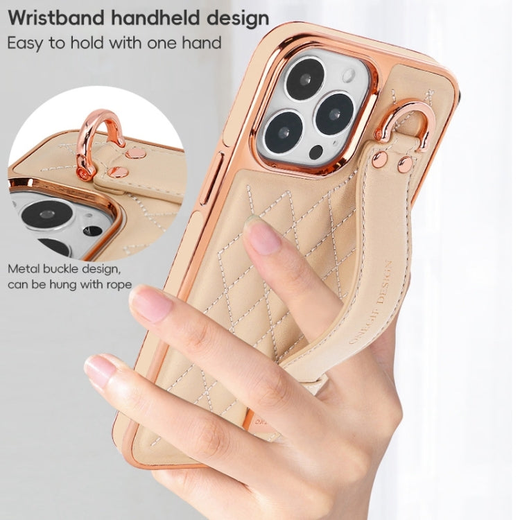 For iPhone 12 Pro Max VIETAO Rhombic Texture Wristband PU Phone Case(Brown)