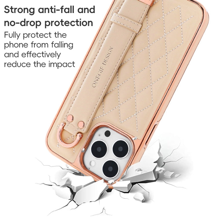 Pour iPhone 13 Pro Max Étui de Téléphone en PU avec Dragonne Texture Losange VIETAO (Blanc)