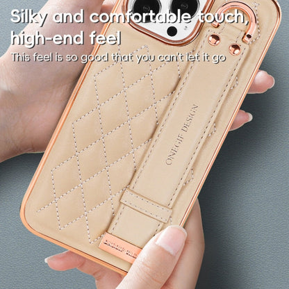 For iPhone 15 Pro VIETAO Rhombic Texture Wristband PU Phone Case(Pink)