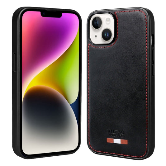 For iPhone 14 VIETAO Plain Leather Stitching PU Phone Case(Black)