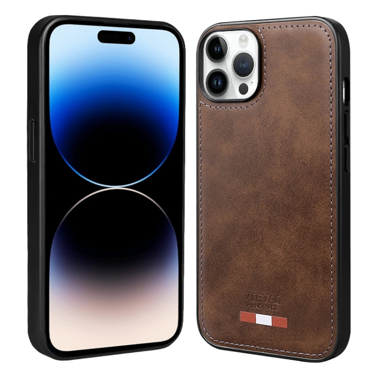 For iPhone 14 Pro Max VIETAO Plain Leather Stitching PU Phone Case(Brown)