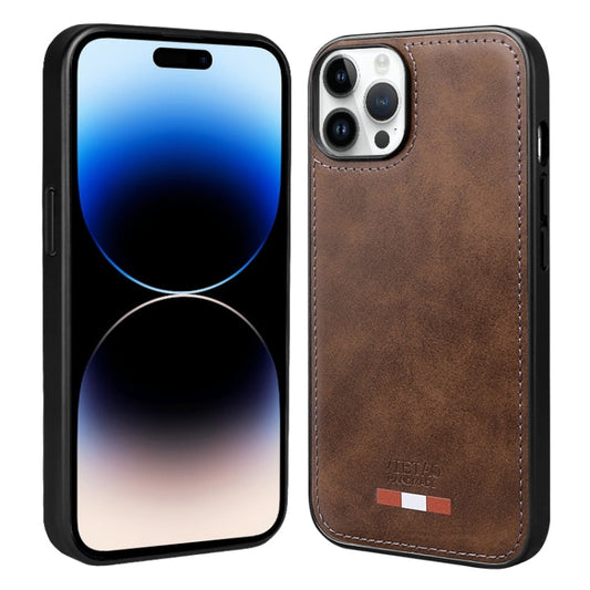 Pour iPhone 14 Pro Max Étui de téléphone en PU avec coutures en cuir uni VIETAO (marron)