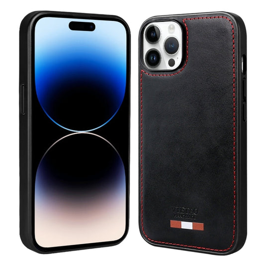 Pour iPhone 14 Pro Max VIETAO Étui de téléphone en PU avec coutures en cuir uni (Noir)