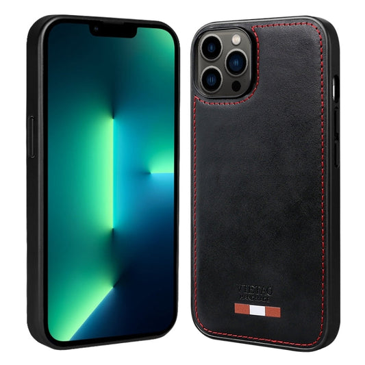 Pour iPhone 13 Pro Max VIETAO Étui de téléphone en cuir PU uni avec coutures (noir)
