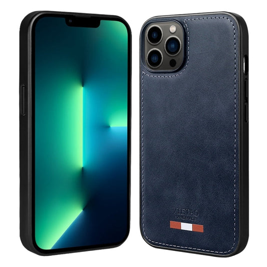 Pour iPhone 13 Pro Max VIETAO Étui de téléphone en cuir PU uni avec coutures (bleu)