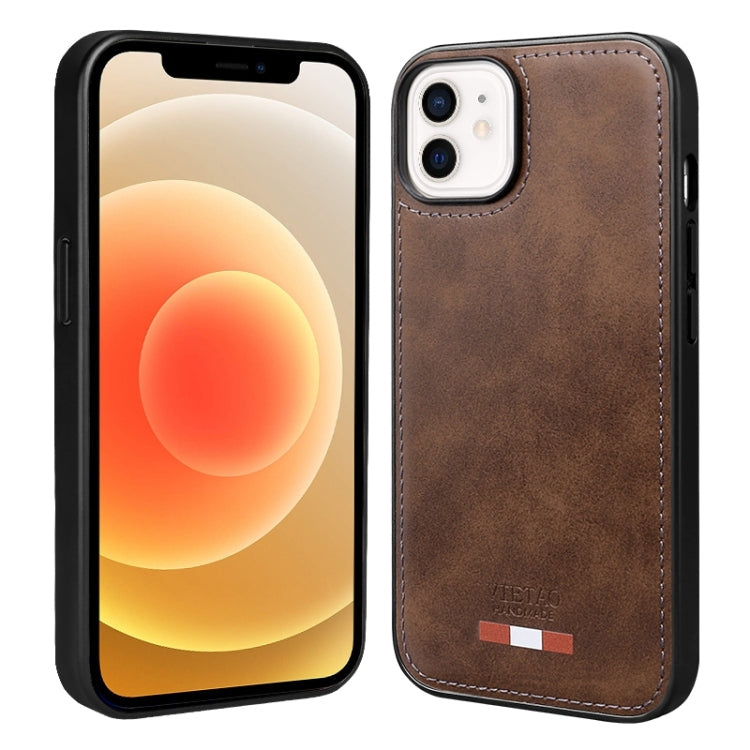 Pour iPhone 12 / 12 Pro Étui de Téléphone VIETAO en Cuir Uni avec Coutures en PU (Marron)