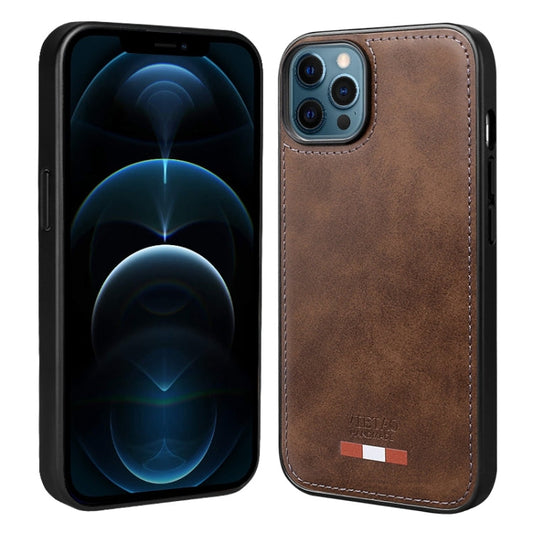 Pour iPhone 12 Pro Max Étui de téléphone en cuir PU à coutures unies VIETAO (marron)