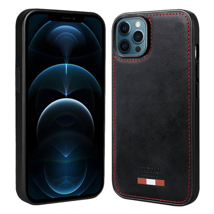 For iPhone 12 Pro Max VIETAO Plain Leather Stitching PU Phone Case(Black)