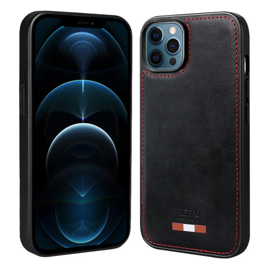 Pour iPhone 12 Pro Max VIETAO Housse de téléphone en PU avec coutures en cuir uni (Noir)