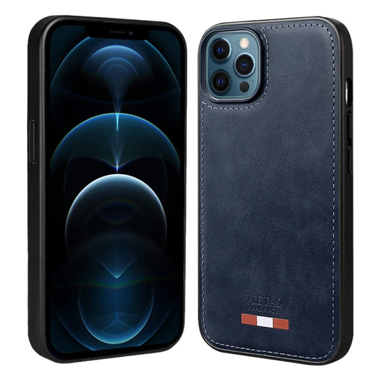 Pour iPhone 12 Pro Max Étui de téléphone en PU avec coutures en cuir uni VIETAO (bleu)