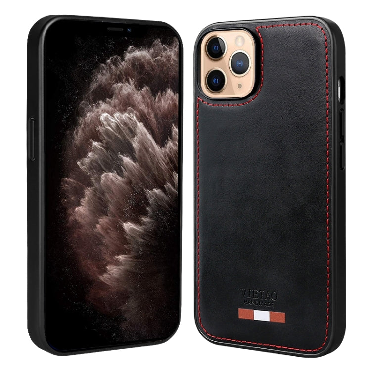 For iPhone 11 Pro Max VIETAO Plain Leather Stitching PU Phone Case(Black)