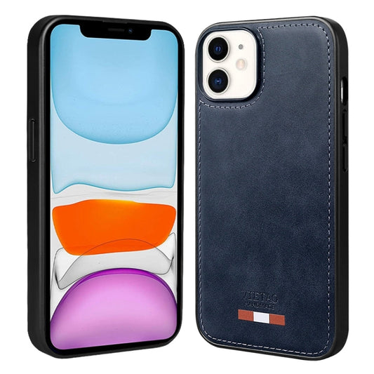For iPhone 11 VIETAO Plain Leather Stitching PU Phone Case(Blue)