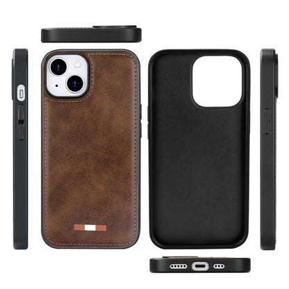 For iPhone 14 VIETAO Plain Leather Stitching PU Phone Case(Brown)