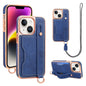 For iPhone 14 VIETAO Card Slot Wristband Phone Case with Lanyard(Blue)