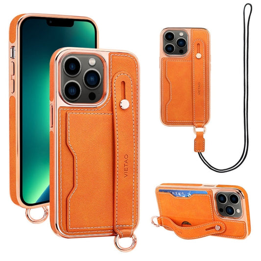 Pour iPhone 13 Pro Max VIETAO Coque de téléphone avec emplacement pour cartes et dragonne (Orange)