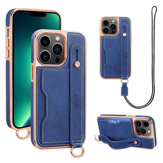 Pour iPhone 13 Pro Max Étui de Téléphone VIETAO avec Fente pour Carte et Dragonne (Bleu)