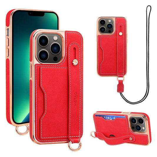 Pour iPhone 13 Pro Max Étui de Téléphone VIETAO avec Fente pour Carte et Dragonne (Rouge)