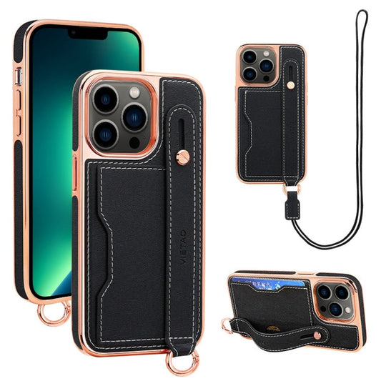 Pour iPhone 13 Pro Max VIETAO Coque de téléphone avec emplacement pour cartes et dragonne (Noir)