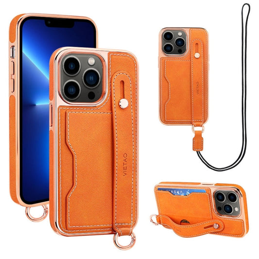 Pour iPhone 13 Pro Étui de téléphone VIETAO avec fente pour carte et dragonne (Orange)