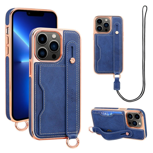 Pour iPhone 13 Pro VIETAO Étui de téléphone avec fente pour carte et dragonne (Bleu)