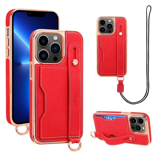 Pour iPhone 13 Pro VIETAO Étui de téléphone avec fente pour carte et dragonne (rouge)